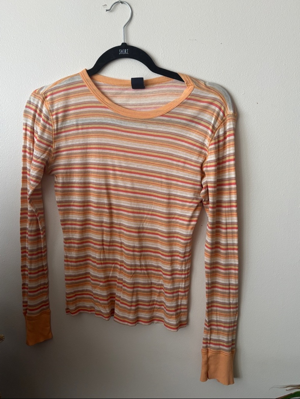 VINTAGE GAP Long Sleeve Striped Tee in Orange, White, Pink